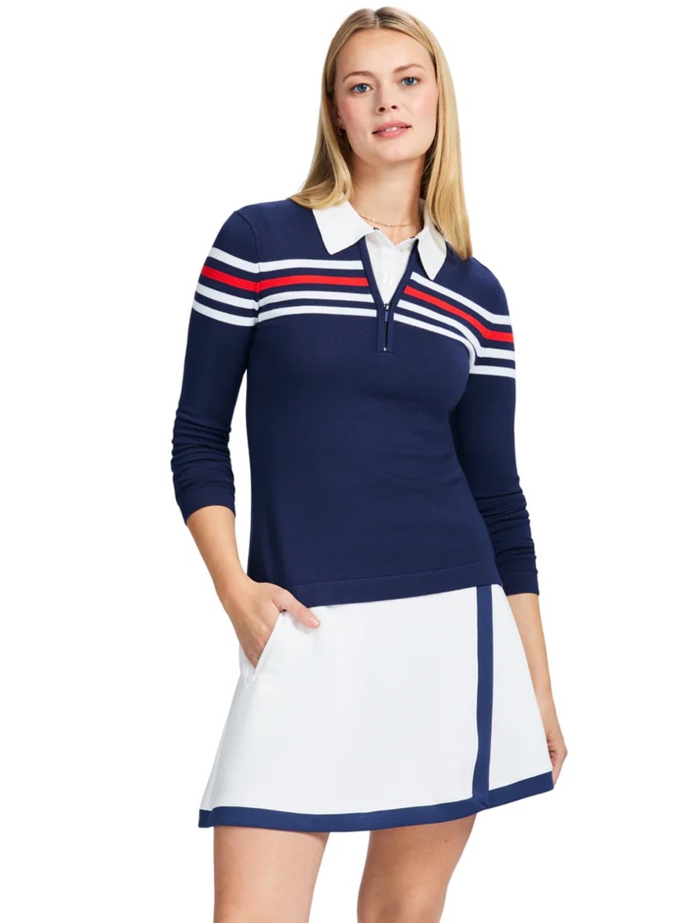 Izod Zoey Striped 1/4 Zip Knit Pullover Medieval Blue NEW! - Picture 4 of 11